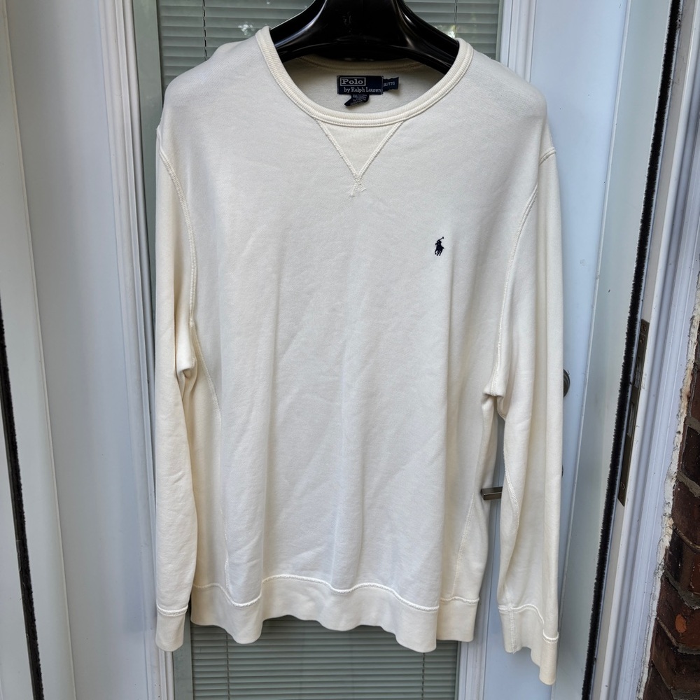 Vintage Wmn's Polo Ralph Lauren Ivory Navy Blue Logo Crewneck Sweatshirt Sz XXL